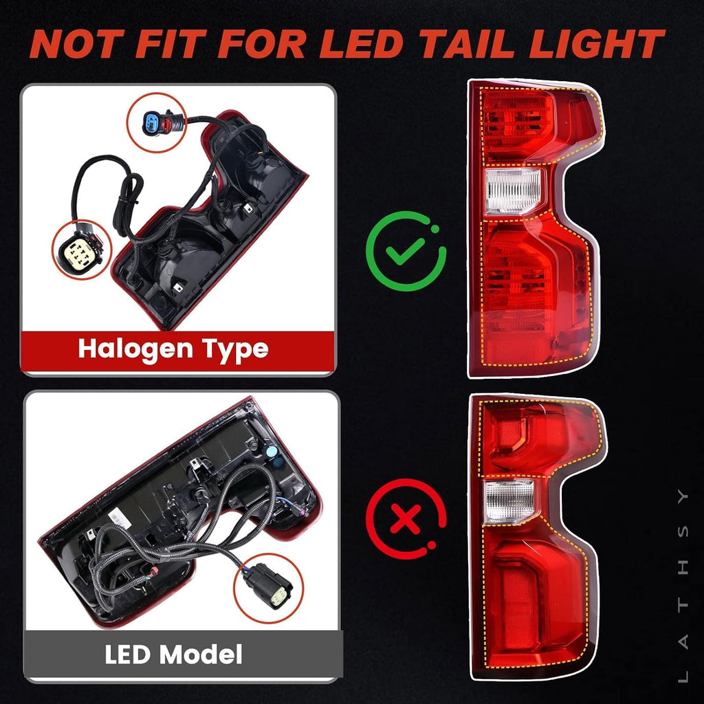 Halogen Tail Light Compatible With 2019-2024 Chevy Silverado 1500 2500HD 3500HD Left Driver Side Replace Part Number 84554656 (Halogen Type)