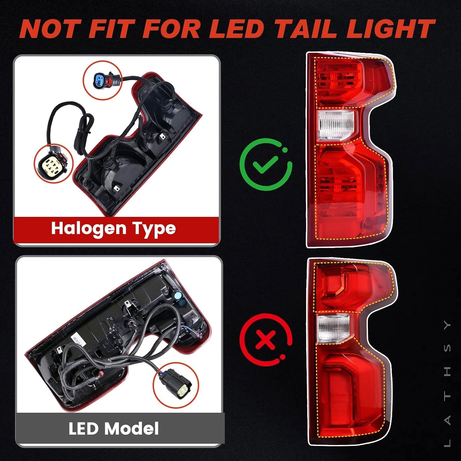 Halogen Tail Light Compatible With 2019-2024 Chevy Silverado 1500 2500HD 3500HD Left Driver Side Replace Part Number 84554656 (Halogen Type)