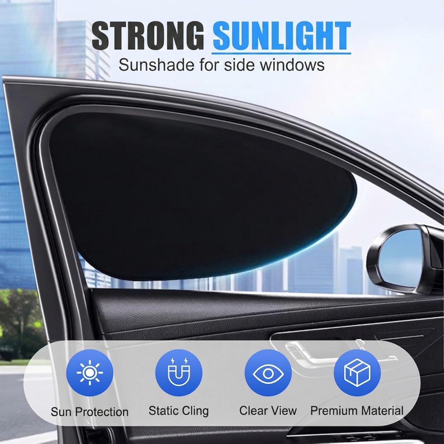 Car Side Window Sunshade, Static Cling UV Protection Sun Shade, Universal Fit for Most Vehicles (2pc Front)