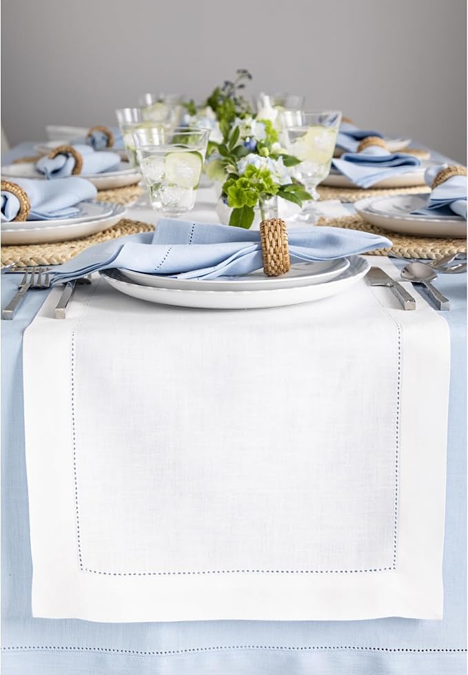 Solino Home Linen White Table Runner 108 Inches Long - 100% Pure Linen 14 x 1...