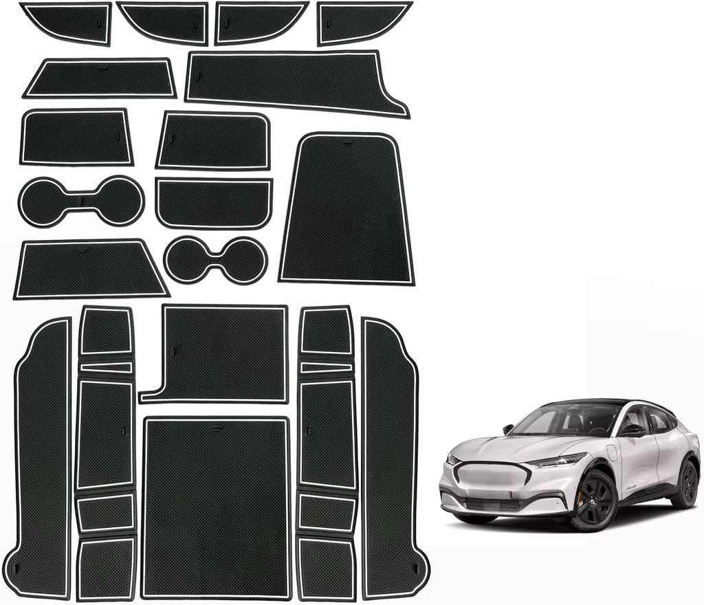 BestEvMod Compatible with Mach E Accessories 2021-2024 PVC Interior Anti Dust Cup Holder Inserts Center Console Liner Mats 18-pcs Set (V3 Fluorescent White)