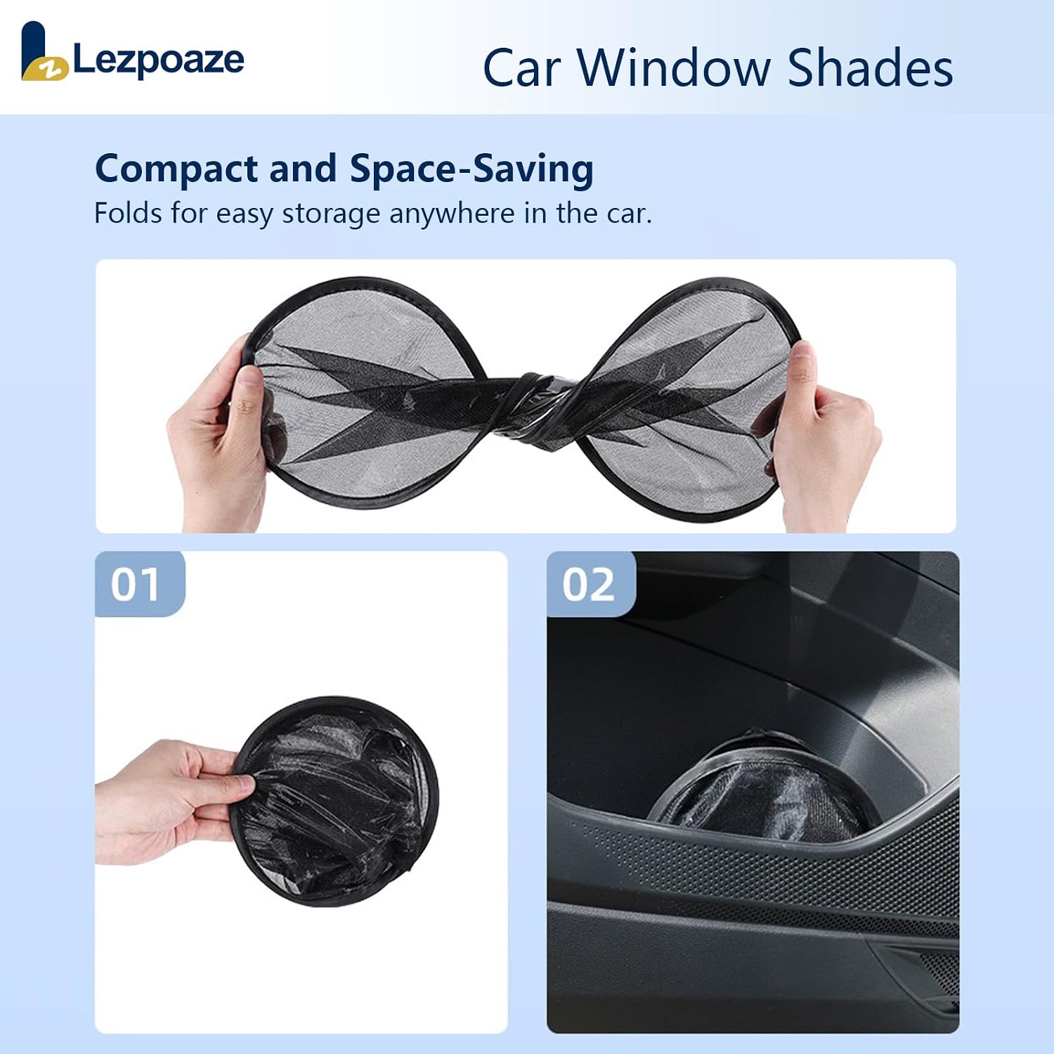 2-Pack Car Window Shades | Mesh Static adsorption Side Window Anti-UV Sunshade Curtain | Universal Fit 99% Vehicles | Foldable Car Shades