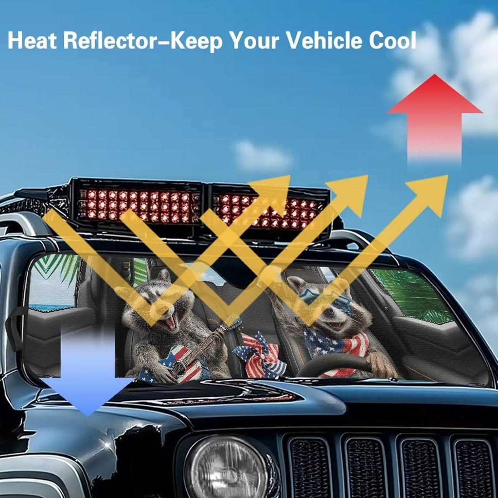 Tuoxiukan Raccoon Car Windshield Sun Shade for 2007-2023 Wrangler Rubicon Sahara TJ JK JKU 2 & 4 Door Funny Sun Shade Car Window 52x16 UV Blocking Automotive Interior Accessories