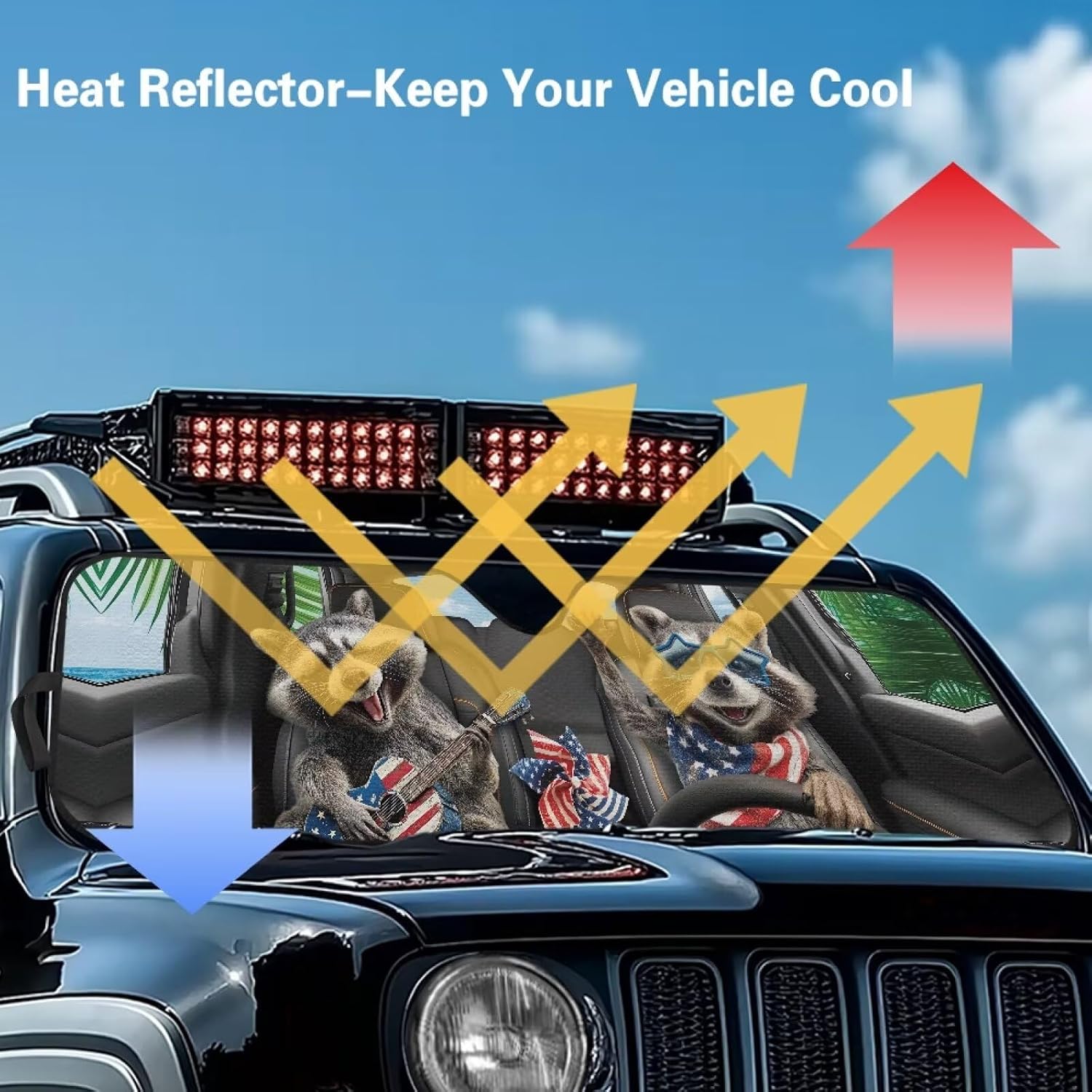 Tuoxiukan Raccoon Car Windshield Sun Shade for 2007-2023 Wrangler Rubicon Sahara TJ JK JKU 2 & 4 Door Funny Sun Shade Car Window 52x16 UV Blocking Automotive Interior Accessories