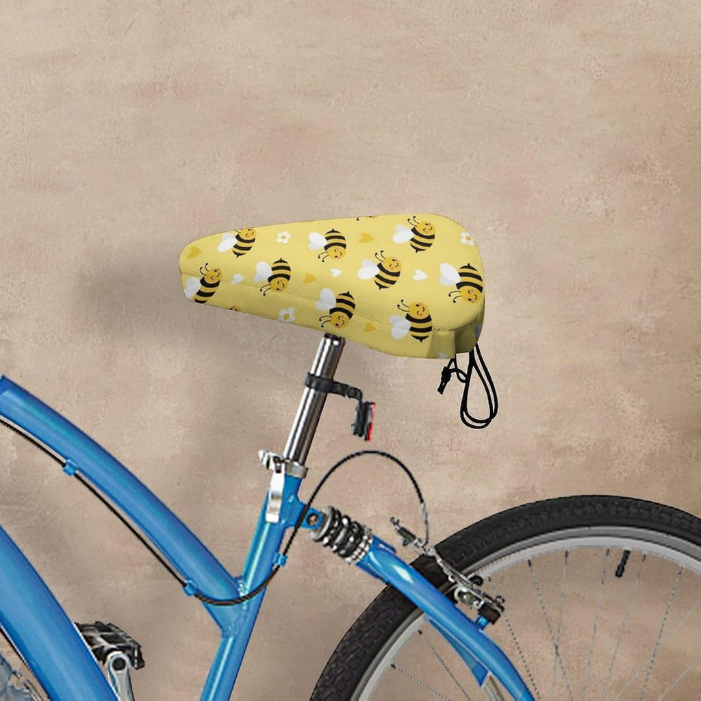 Bike Seat Cover for Most Saddles, Adjustable Bicycle Saddle Protector with Drawstring to Easy Store, Dustproof and Waterproof, Cute Honeybee Bee Light Yellow