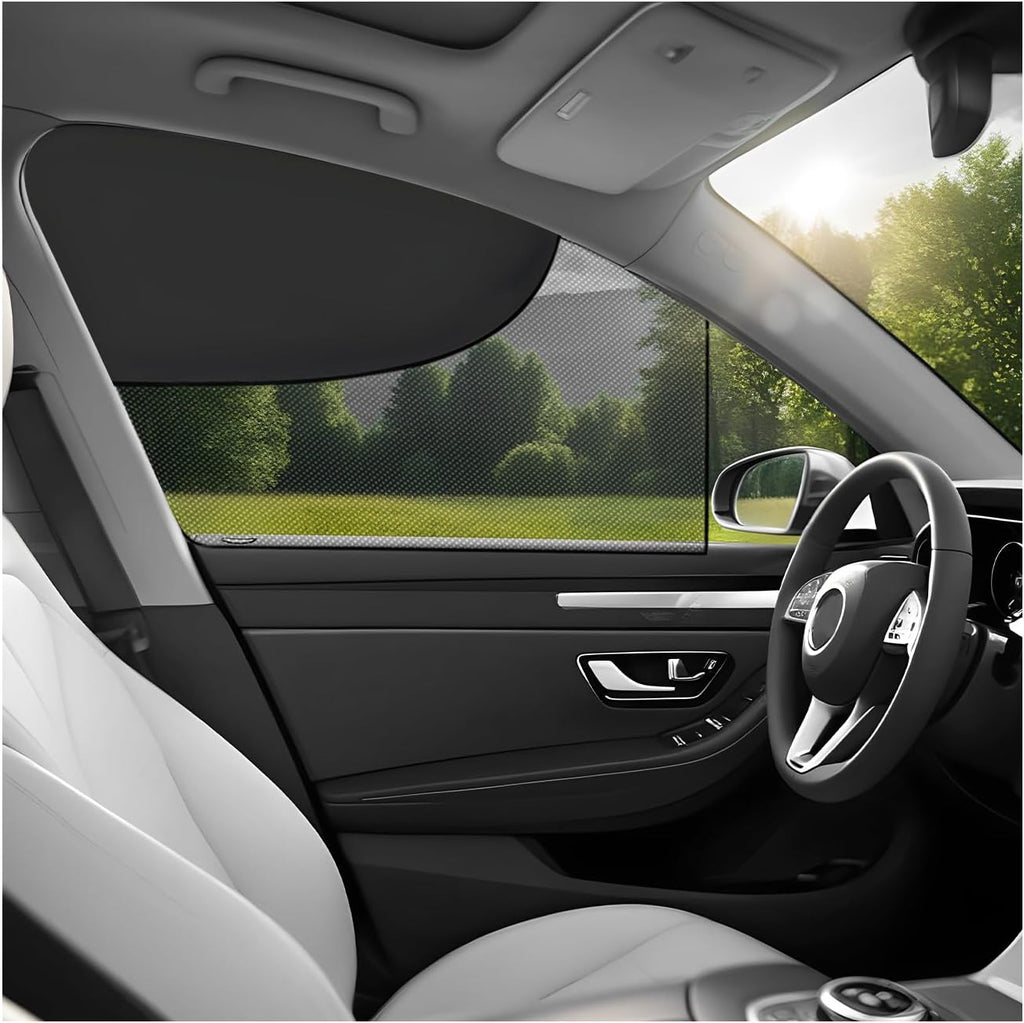 2 PCS Car Window Shades, Magnetic Double Layer Auto Front Side Window Cover with Half Shade, Breathable Mesh Vehicle Windows Sunshades Heat Blocker for Driver Passenger