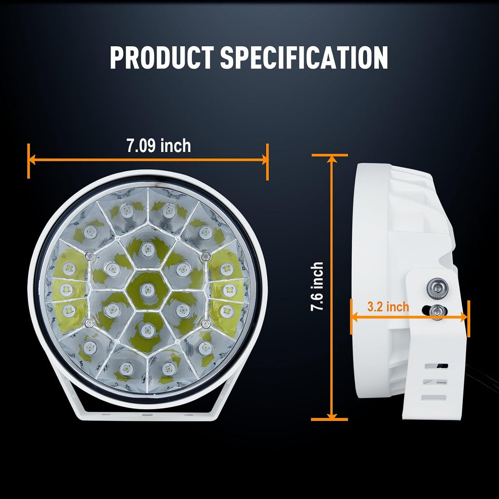 biglion.x 2pcs 7inch white boat spotlights off road shown in use