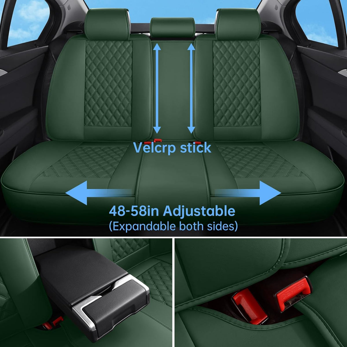 green car seat covers full set,5 seat leather, close-up detail