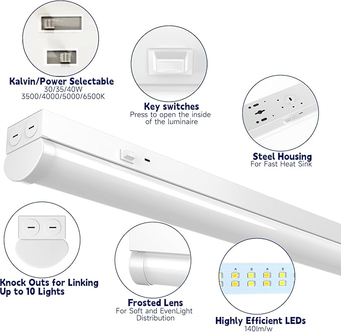 4FT LED Linear Strip Light, LED Shop Lights 30W/35W/40W Selectable, 4 Color - Image 5