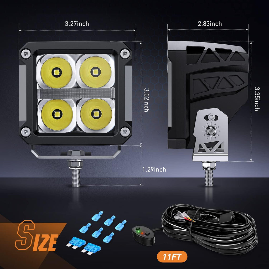 Nilight 3.2 Inch Square LED Pod Lights with DRL 20W 2510LM 10 Degree Super Spot Beam 16AWG Wiring Harness Kit for Auxiliary Offroad Driving Ditch Lamps for Truck UTV ATV SUV 4x4