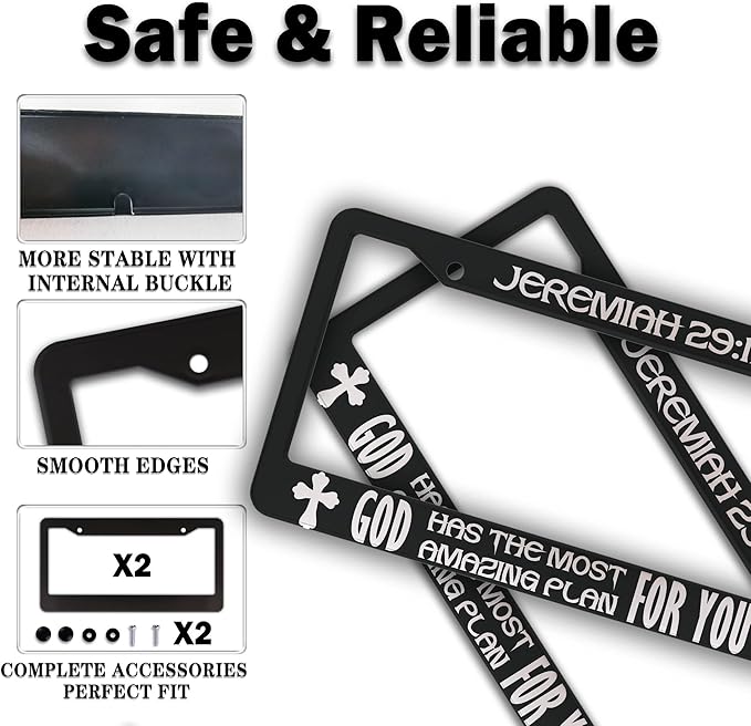 Plate Cover for Car Black and White License Plate Frames Jeremiah 29:11 God Has - Image 4