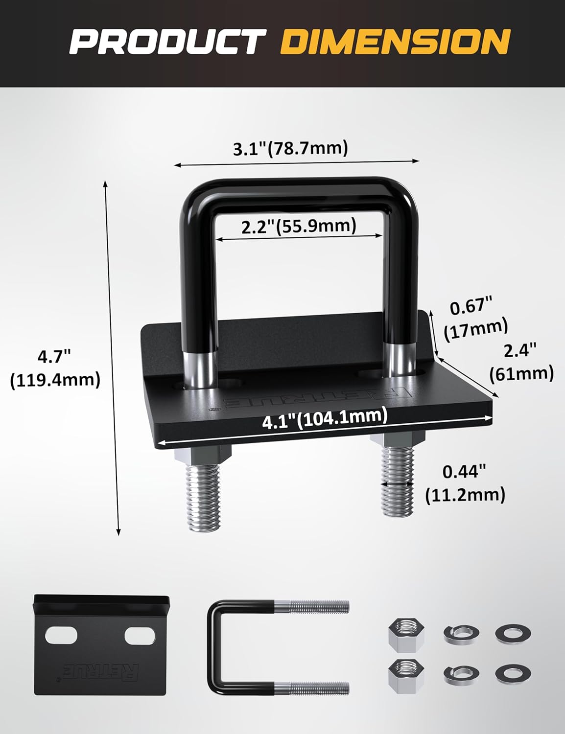 RETRUE Anti Rattle Hitch Tightener 1.25"-2", Rubber Coated Hitch Stabilizer for Trailer Accessories, Anti Rattle Clamp Reduce Movement on Ball Mount Tray Cargo Carrier Bike Rack, 1 pcs, Black