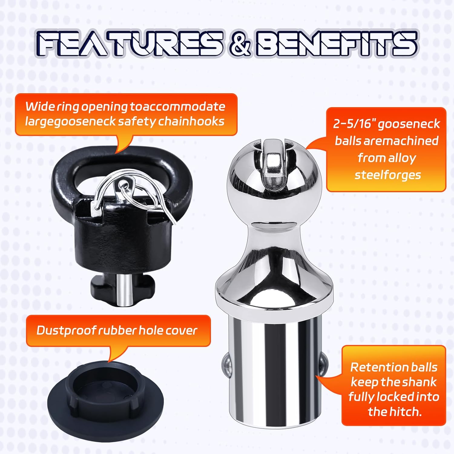 60618 Puck System Gooseneck Hitch Ball Kit Compatible with 2013-2024 Dodge Ram 2500 3500, 2-5/16-Inch Ball, 38000 lbs GTW, 7500 lbs VTW