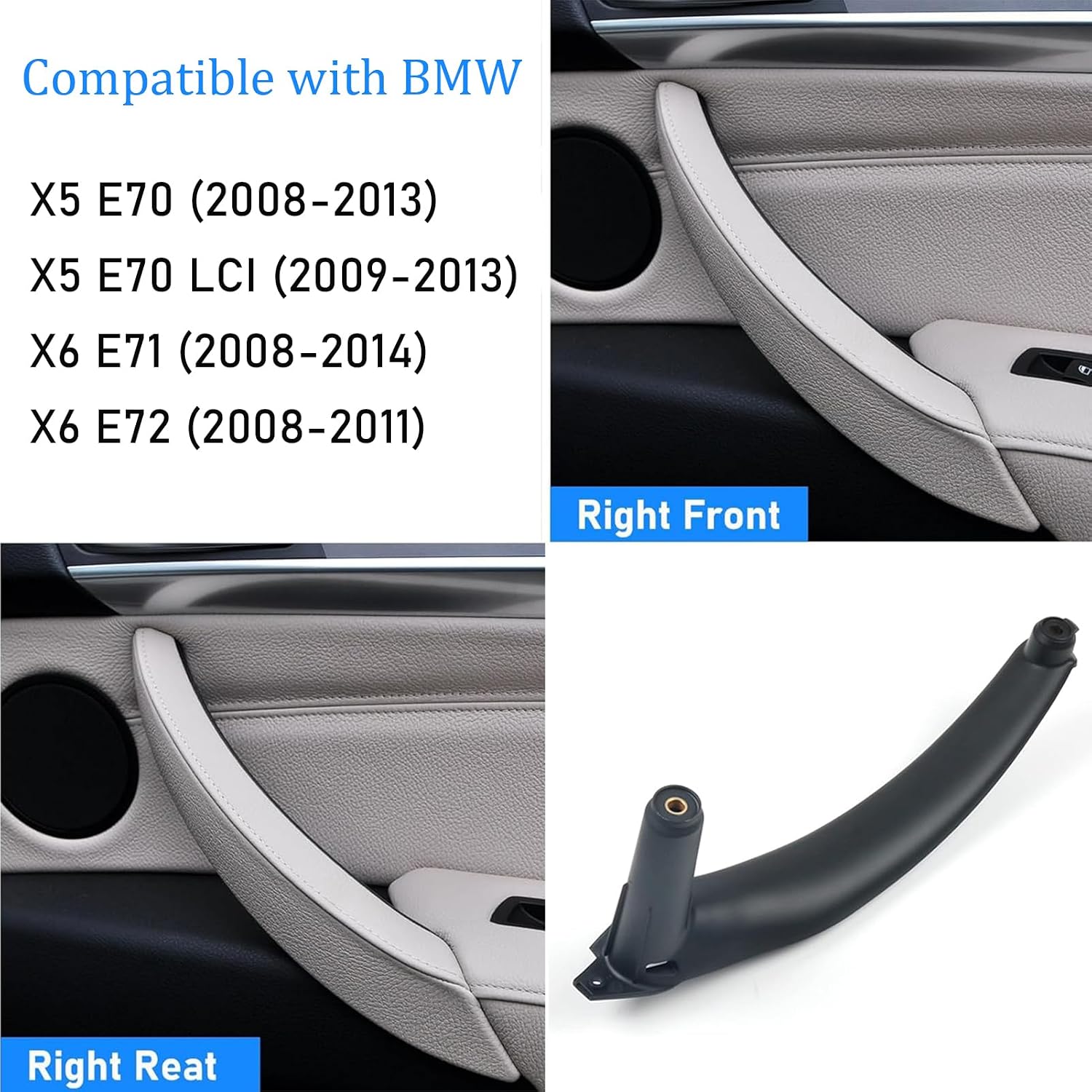 Jaronx for BMW X5 E70/X6 E71 Door Handle Replacement,Inner Door Pull Handle | Passenger Side Right Front/Right Rear (Fits:BMW X5 2008-2013 and X6 2008-2014) (Leather Cover NOT Inculded)