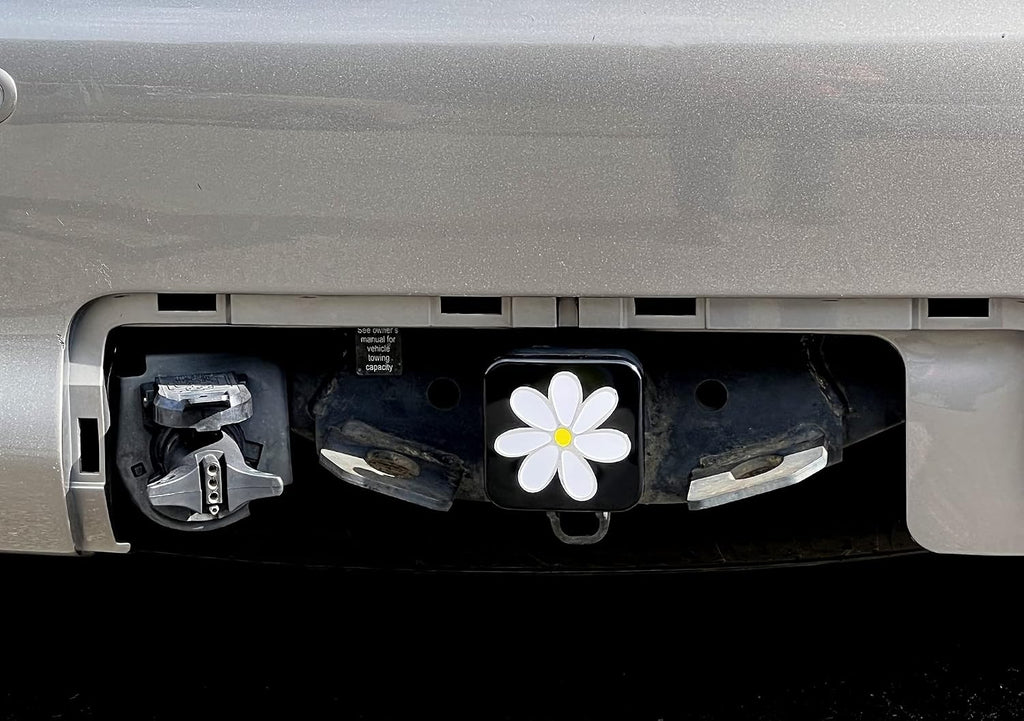 Trailer Hitch Cover Plug Insert (Fits 2" Receivers, White Chamomile Flower)