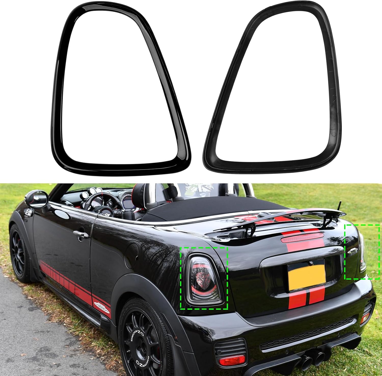 Compatible with MINI Cooper Taillight Trim Ring 2007-2014,R55 R56 R57 Rear Tail Lamp Assembly Cover Bezel for Driver Passenger Side,Replacement 51132296296,51132296297,Glossy Black,1 Pair
