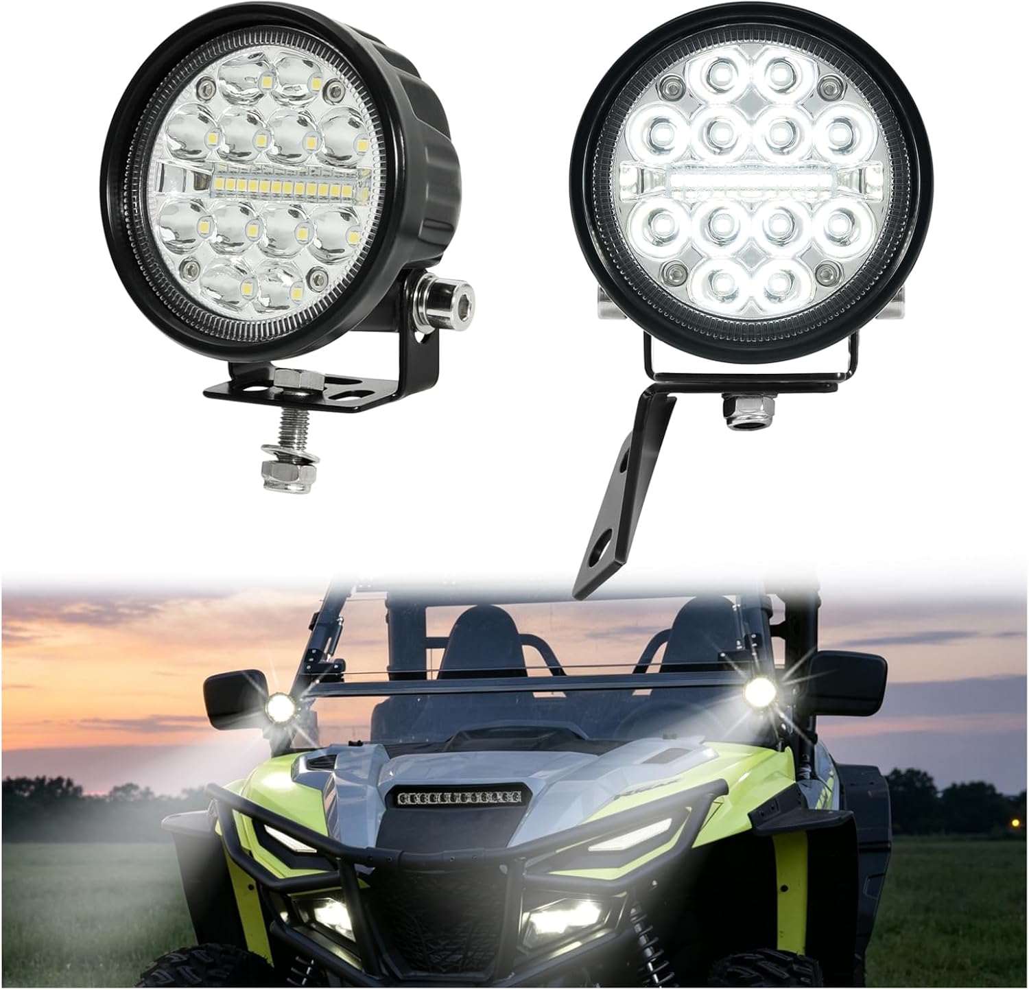 LED A-Pillar Pod Lights for Yamaha RMAX 1000, Front Auxiliary Lights with Aluminum Mounting Bracket & Wiring Harness for Yamaha Wolverine RMAX2 / RMAX4 1000 2021-2026 Accessories, 2PCS