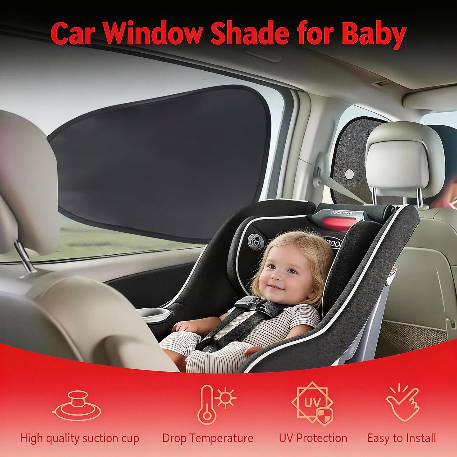 2 Pack Car Window Shades, Static Cling Car Shades for Side Windows, Side Window Sun Shade No Suction Cup Needed, Blocks UV Rays, Perfect for Family Travel