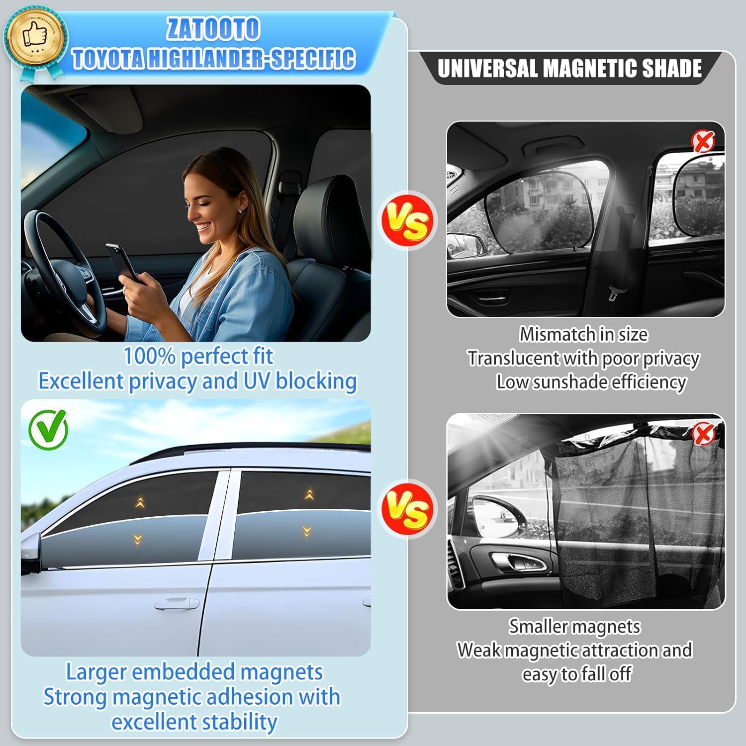 ZATOOTO Car Window Shades for Honda CR-V 2017-2022, 4 Pcs Magnetic Car Window Covers - 100% Block Light Privacy Curtains, Side Window Sun Shade for Baby Breastfeeding, Sleeping, Camping