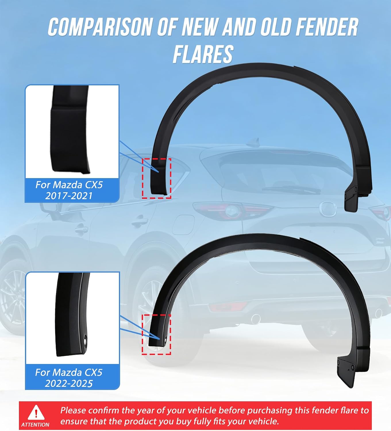Passenger Side Rear Fender Trim for Mazda CX5 2017 2018 2019 2020 2021, Mazda CX5 Accessories, Textured Black Rear Right Side Wheel Arch Fender Flare Molding Trim For MA1790101 | KB7W51W60F8N