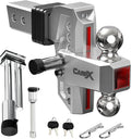 Adjustable Trailer Hitch Fits 2" Receiver 6-Inch Drop/Rise, Silver | Aluminum Tow Hitch with Reflector, 14,500 LBS GTW for Heavy Duty Towing, 2" & 2-5/16" Ball Mounts for RV,SUV, ATV and Truck