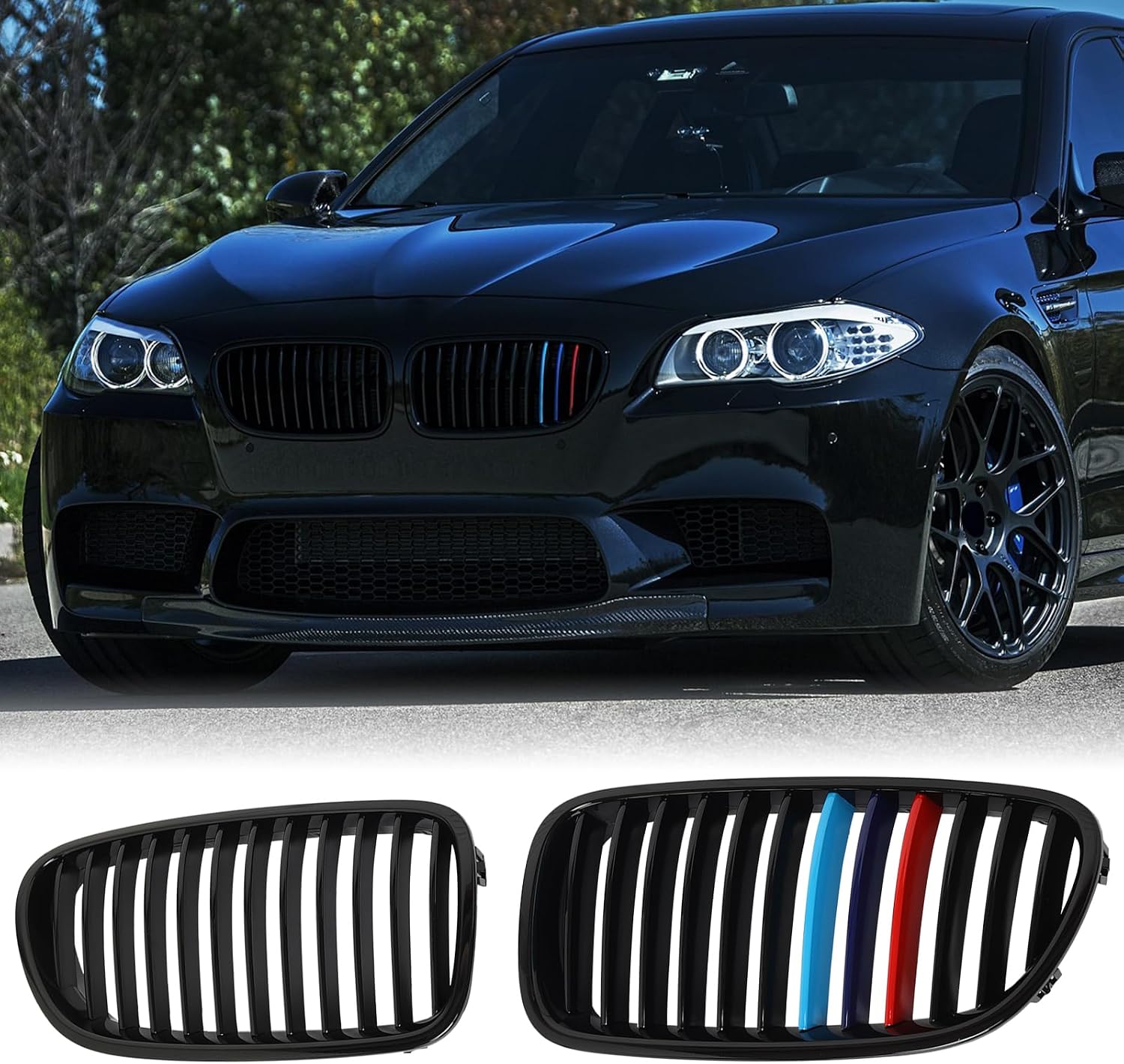 F10 Grille，Front Kidney Grill Color Grille Compatible 2010-2017 5 Series F10 F11 F18 Sedan 520i 528i 535d 535i 550i 520i,ABS Single Slat