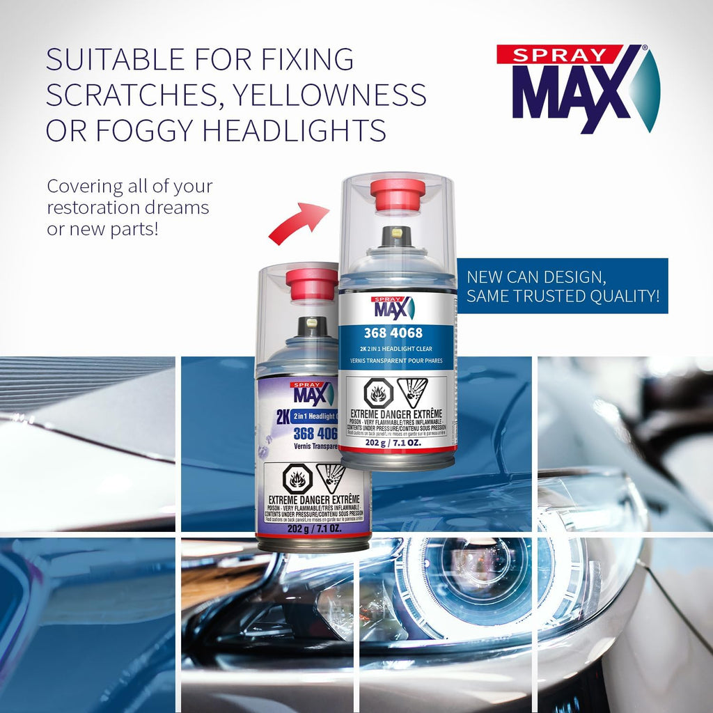 SprayMax 2K 2in1 Headlight Clear Coat | Professional Headlight Restoration Spray & UV Coating Protection | Fixes Scratches, Yellowing & Foggy Headlights | Crystal Clear & Durable Finish | 7.1 oz