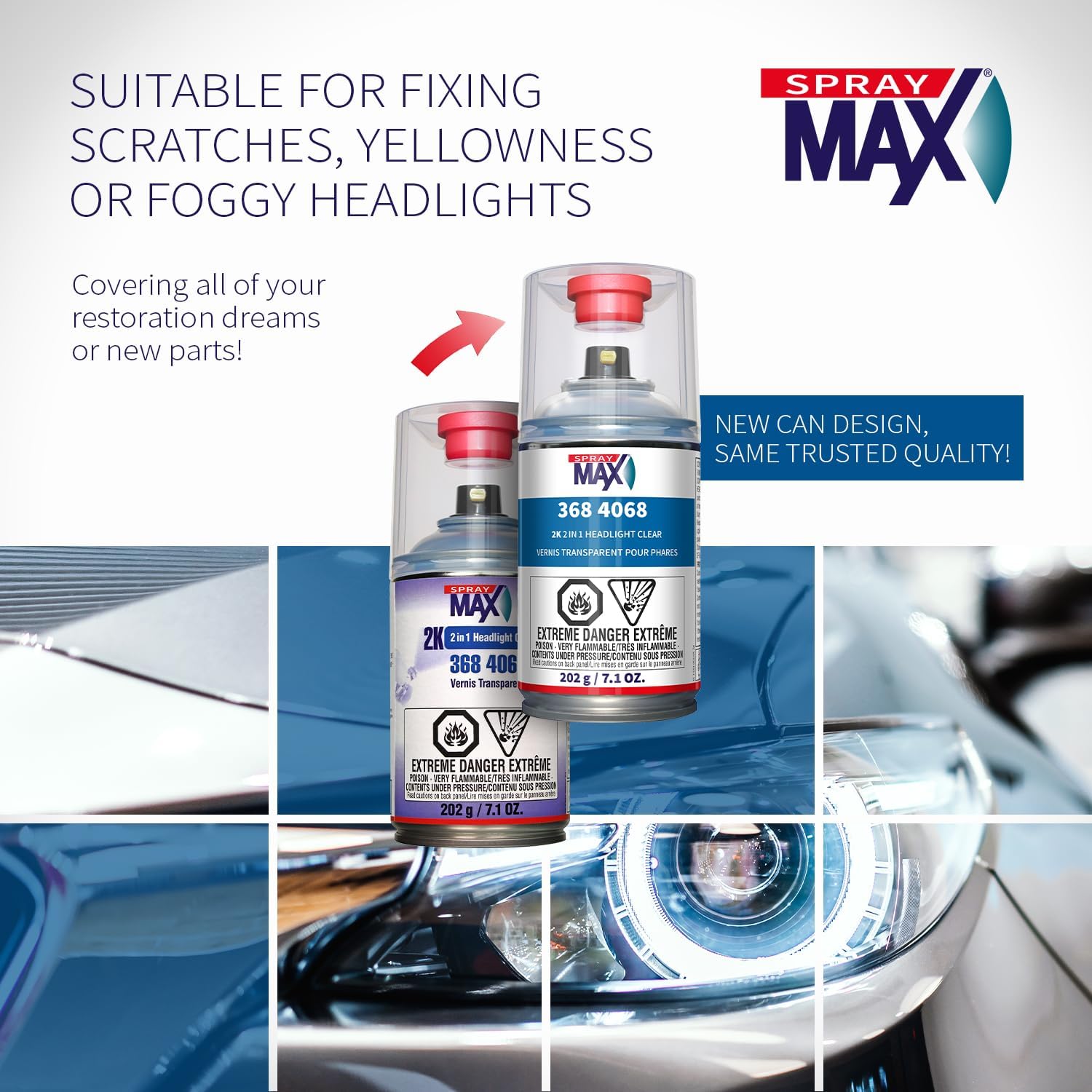 SprayMax 2K 2in1 Headlight Clear Coat | Professional Headlight Restoration Spray & UV Coating Protection | Fixes Scratches, Yellowing & Foggy Headlights | Crystal Clear & Durable Finish | 7.1 oz