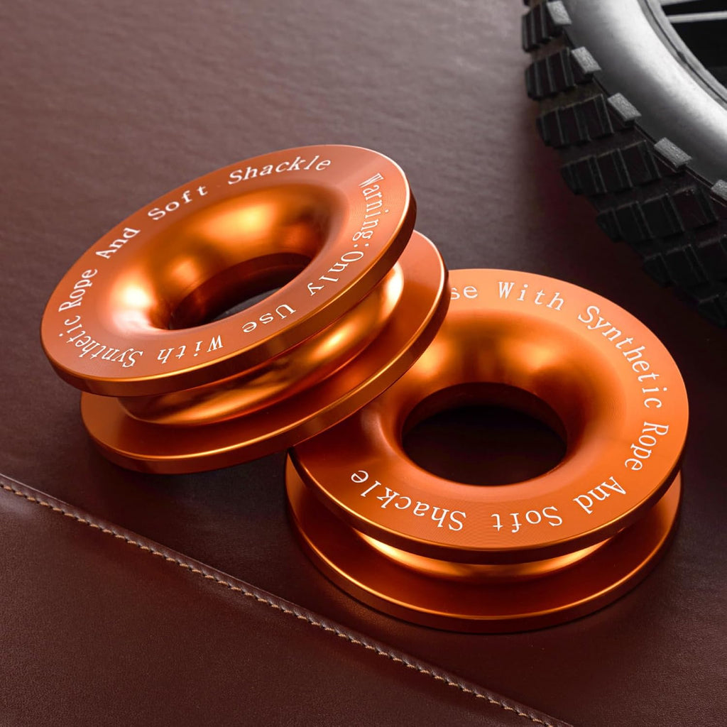 2 Pcs Winch Snatch Recovery Ring Block Pulley 66, 000 Lbs Compatible for SUV UTV ATV Off-Road Vehicle and Truck Pulley Towing Ring for Synthetic Rope and Soft Shackle (Orange)