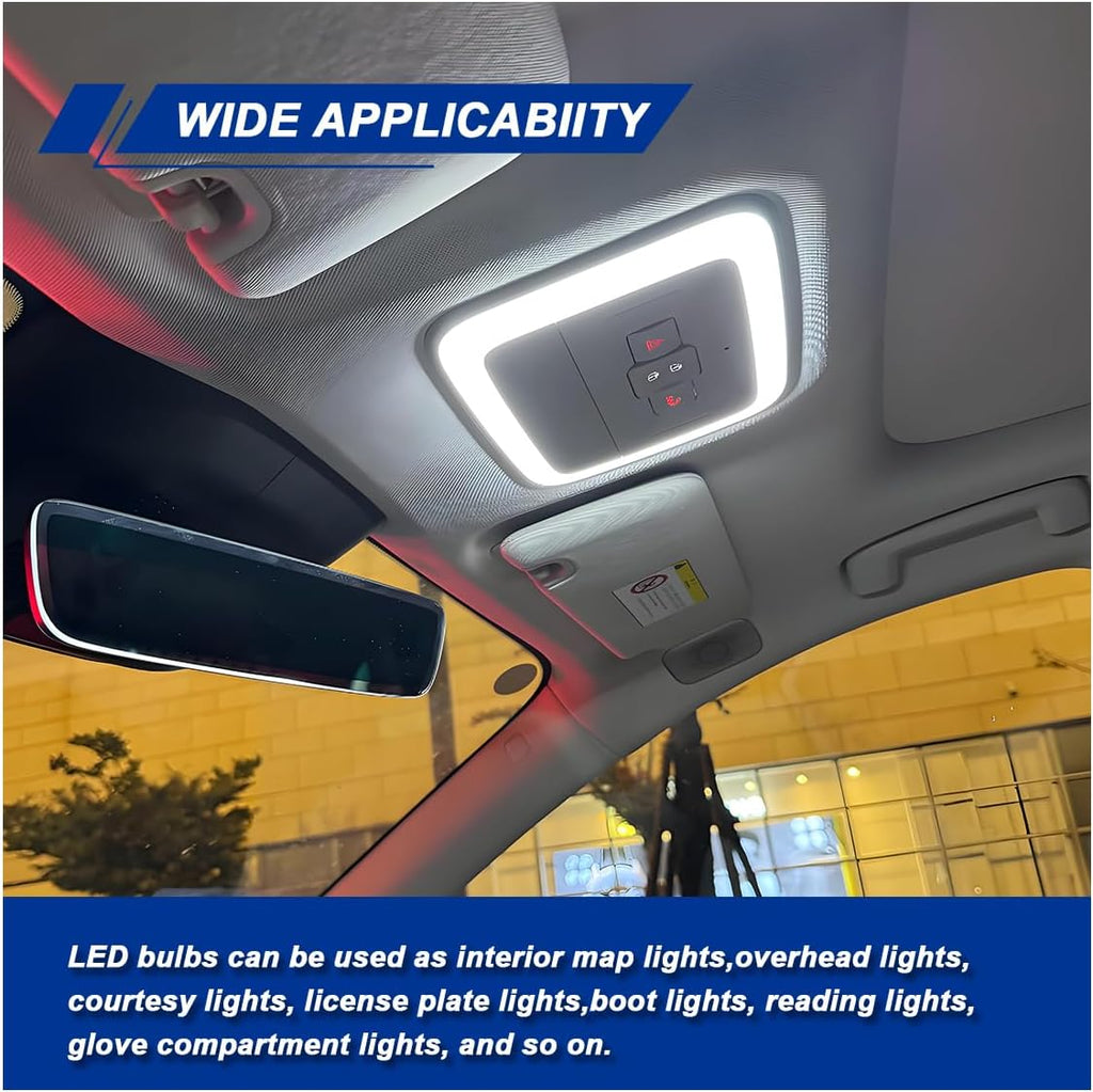 10PCS 194 LED Light Bulb, T10 168 W5W 2825 LED Reading Bulb with 24-SMD 3014 Chipsets, Bright 6000K Car License Plate Lamp Bulbs for Car Interior Dome/Courtesy/Trunk Light (White)