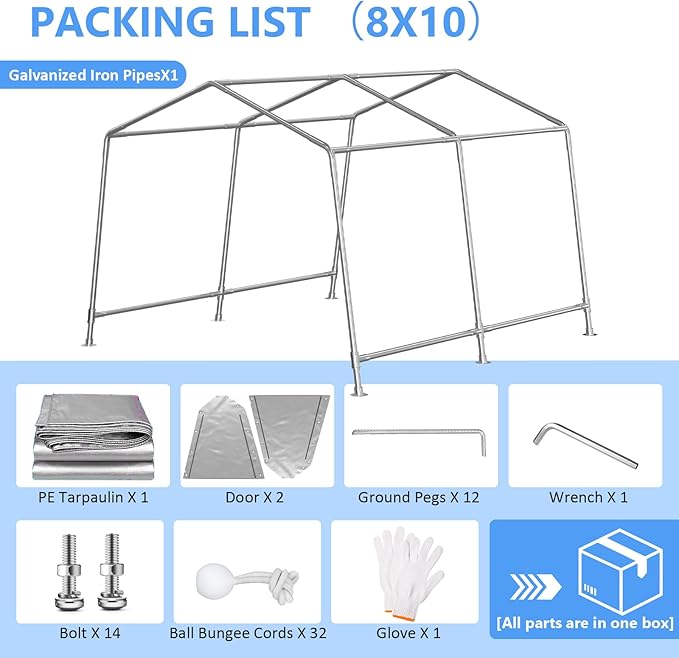 8x10 ft Carport Heavy Duty Tent - Image 7