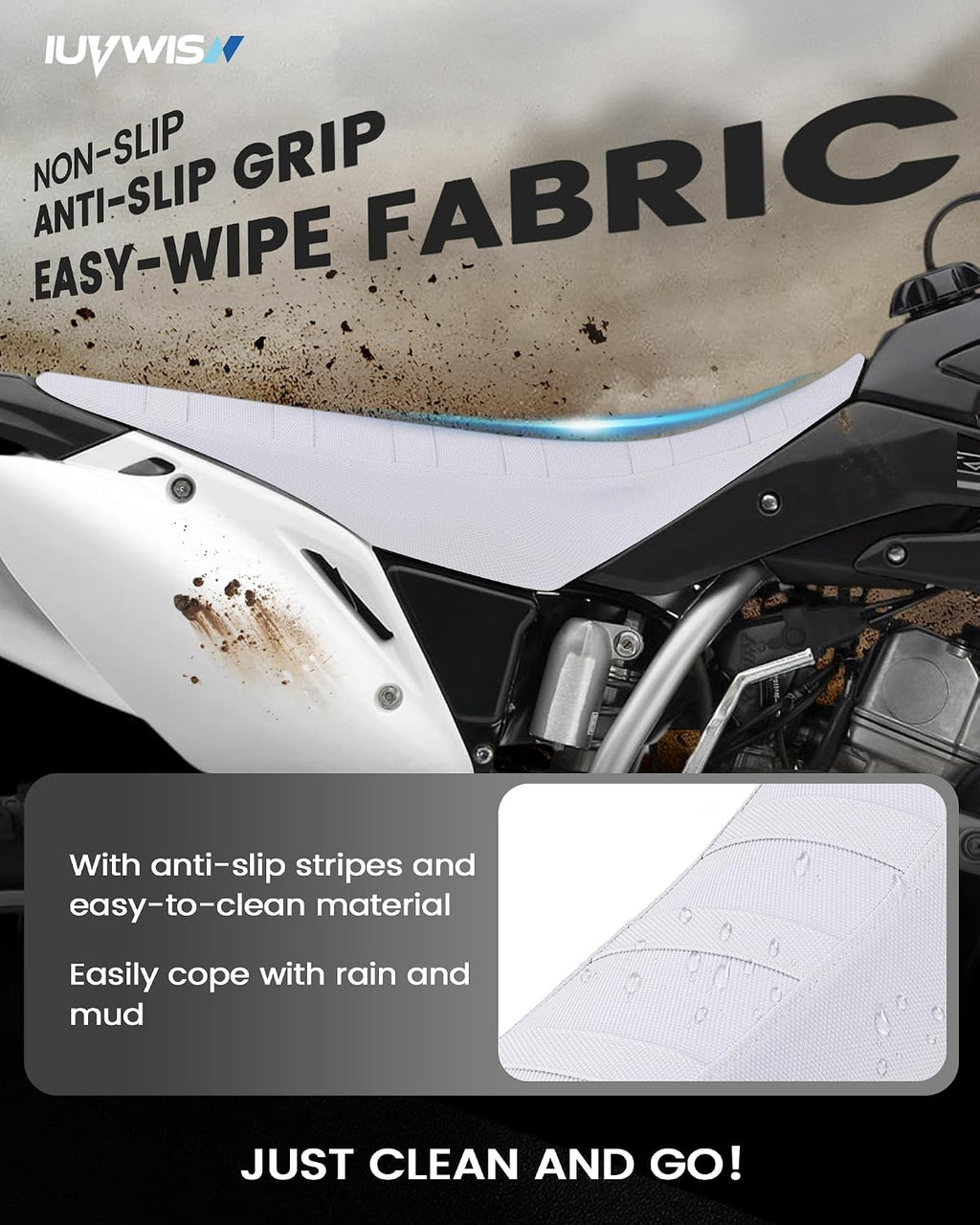 Universal DirtBike Motorcycle Seat Cover Particle Surface White - for Most Dirt Pit Bike Motocross Off Road Enduro|Soft|Non-Slip|Weather-Resistant|Durable Design|Precise Fit