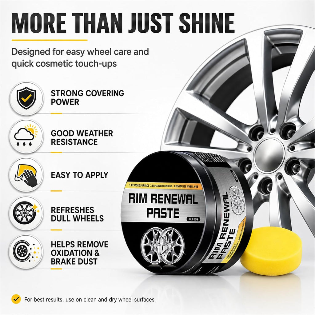 Rim Renewal Paste Wheel Care & Restoration Paste, Multi-Purpose Wheel Restoration Polish Buffs Away Scratches, Fills Scuffs, Restores Brilliant Shine, Safe for All Alloys 2026 New (1pcs)