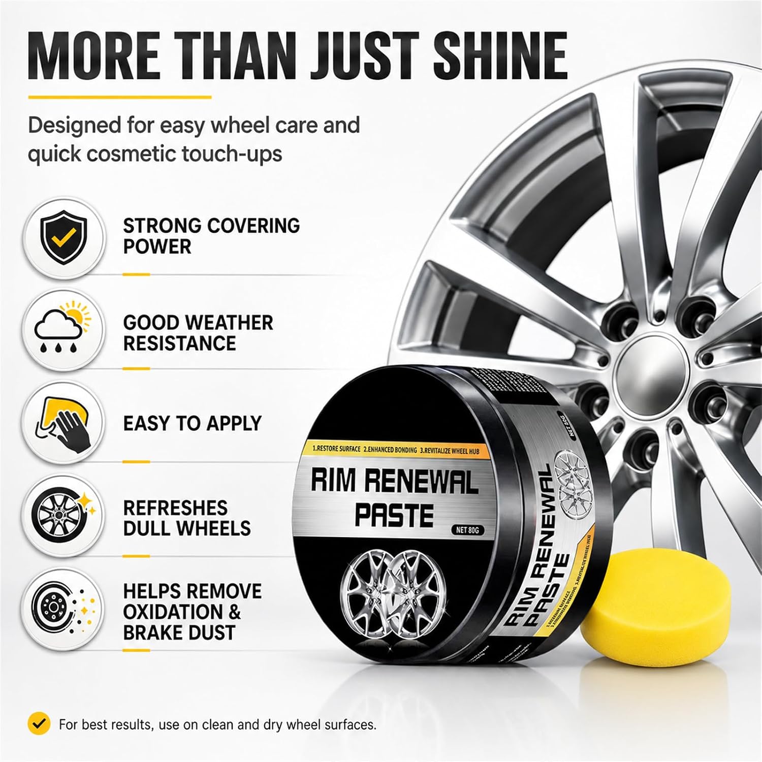 Rim Renewal Paste Wheel Care & Restoration Paste, Multi-Purpose Wheel Restoration Polish Buffs Away Scratches, Fills Scuffs, Restores Brilliant Shine, Safe for All Alloys 2026 New (1pcs)