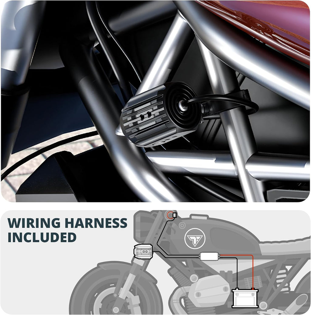Tackform Dual Motorcycle Auxiliary LED Lights | 6000 Lumens, 60W, 3000K-6000K, IP68 Waterproof | Billet Aluminum | 360° Swivel Mount | For 7/8", 1”, 1 1/4" Bars Only | Motorcycle, 4 Wheeler, Dirt Bike