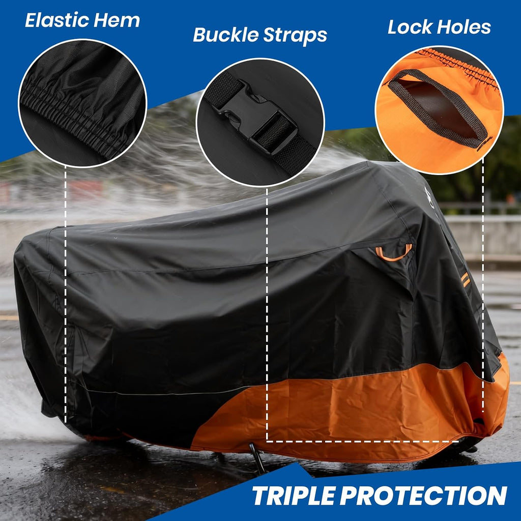 Favoto Motorcycle Cover for Harley Davidson Heavy Duty 420D Oxford | Touring Motorcycle Cover Waterproof Outdoor for Street Glide, Road Glide, Road King, Ultra Limited, CVO Fits up to 110"
