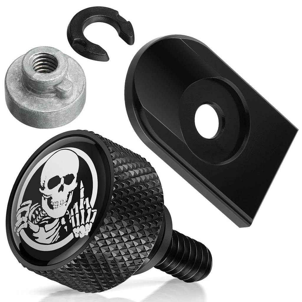 Amazicha Stainless Steel Seat Bolt Screw Nut Cover Mount Kit Skull Pattern Compatible for Harley Davidson Touring Sportster Softail Dyna 1996-2026 Black