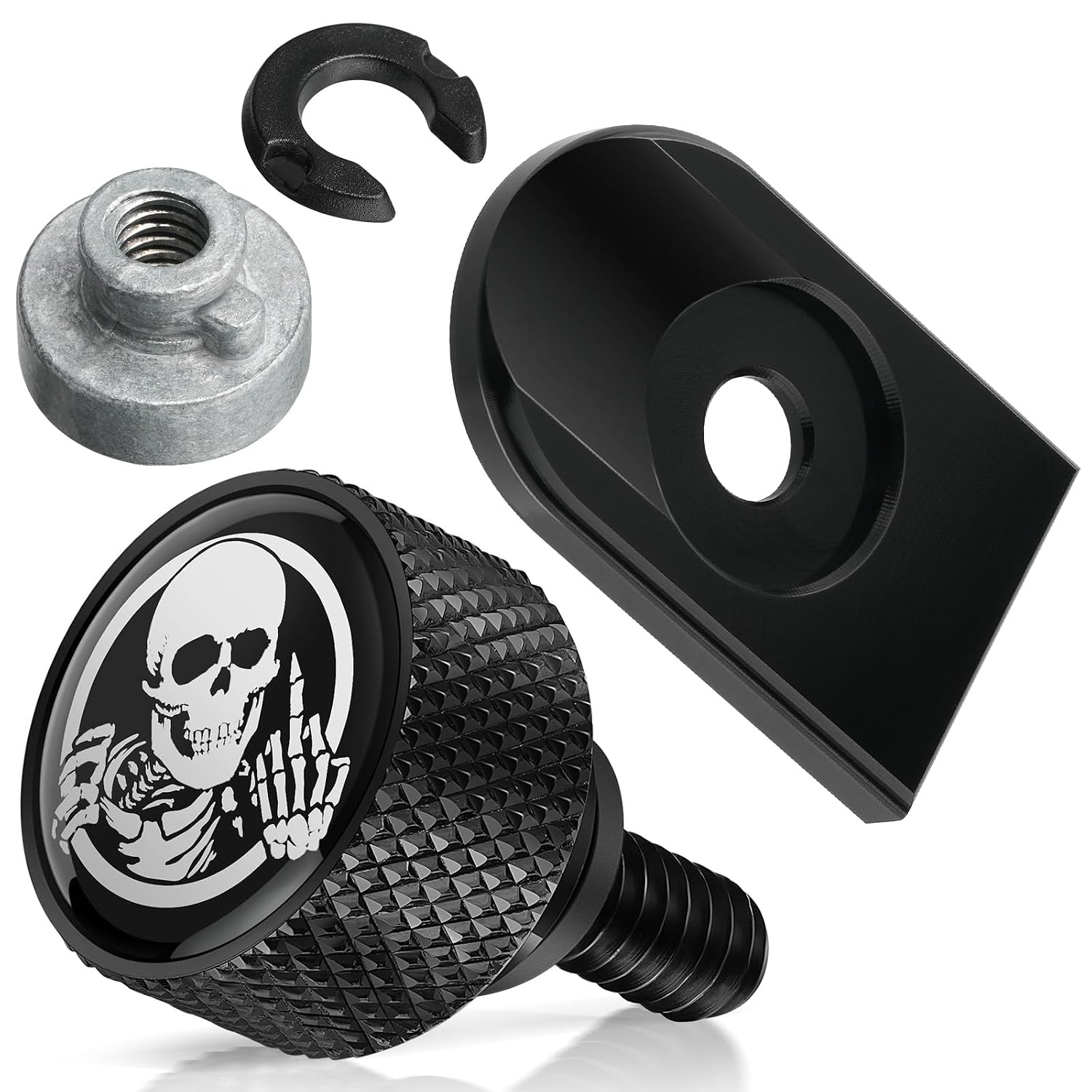 Amazicha Stainless Steel Seat Bolt Screw Nut Cover Mount Kit Skull Pattern Compatible for Harley Davidson Touring Sportster Softail Dyna 1996-2026 Black