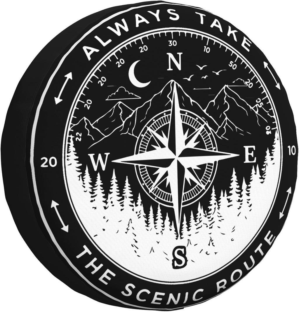 Aways Take Adventure Compass Spare Tire Cover Universal Wheel Cover Waterproof Dust-Proof Tire Protector with Adjustable Buckle Strap for Trailer RV SUV All Vehicle 17 inch