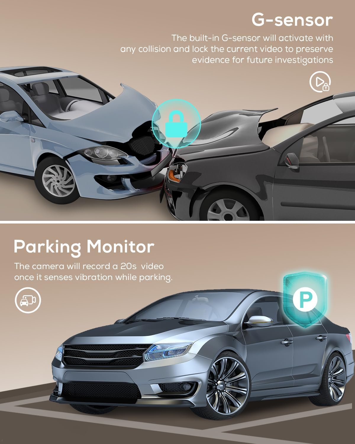 izeeker 2.5k dash cam front, 1440p qhd car showing dimensions