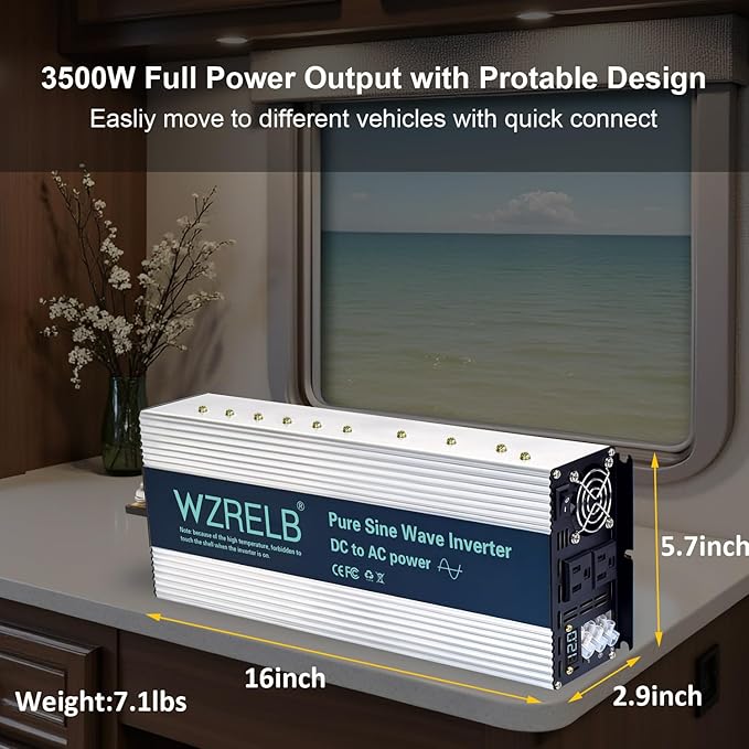WZRELB 4000W Pure Sine Wave Inverter, Car Power Inverter 12V DC to 110V 120V AC - Image 7