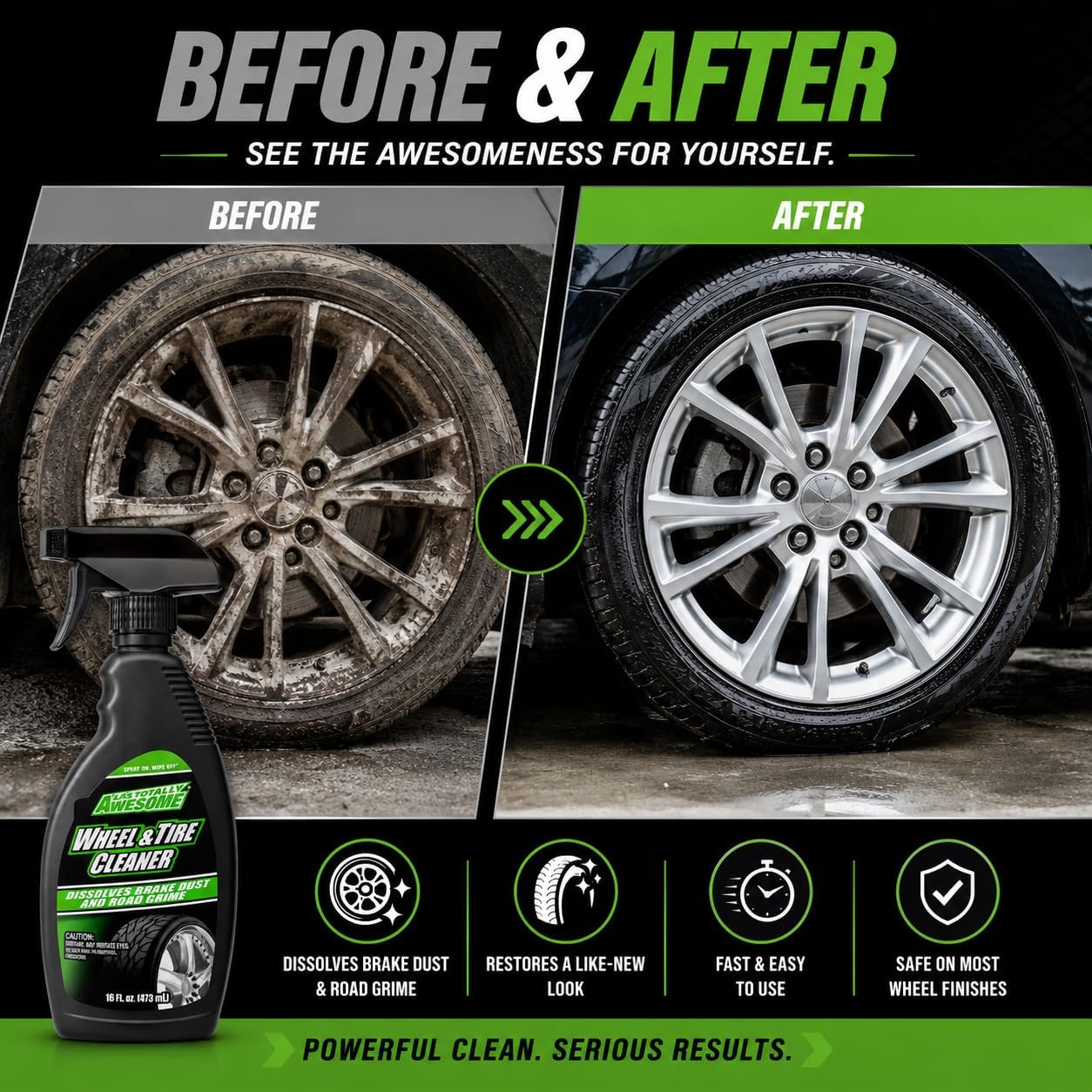 Wheel & Tire Cleaner – Heavy-Duty Formula Dissolves Brake Dust & Road Grime – Deep Cleaning for Rims, Tires & Wheels – Pack of 2, 16 fl oz Each