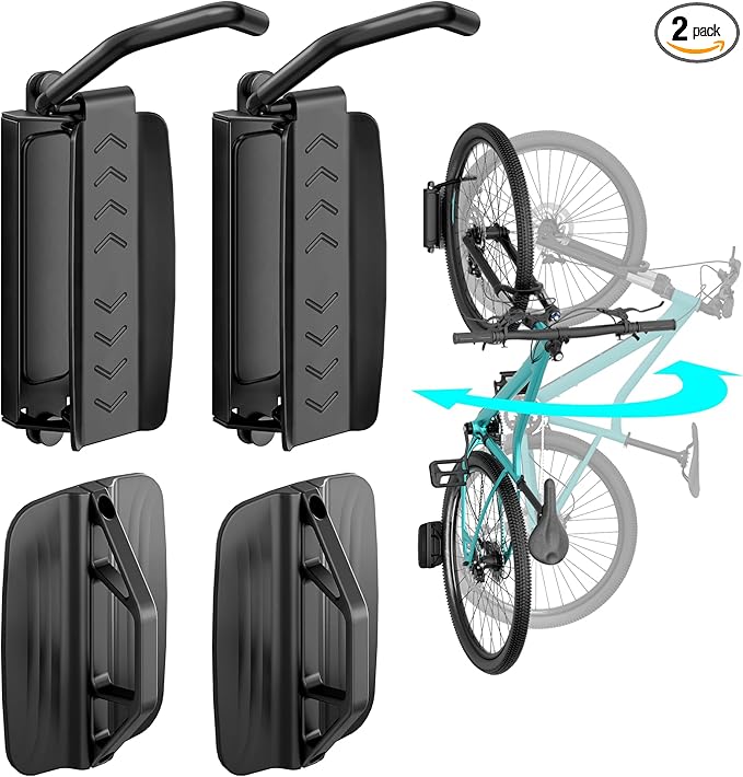 Bike Rack Garage, Bike Wall Mount Heavy Duty, Holds 77 Lbs, Swivel Bike Hangers by Pegzone