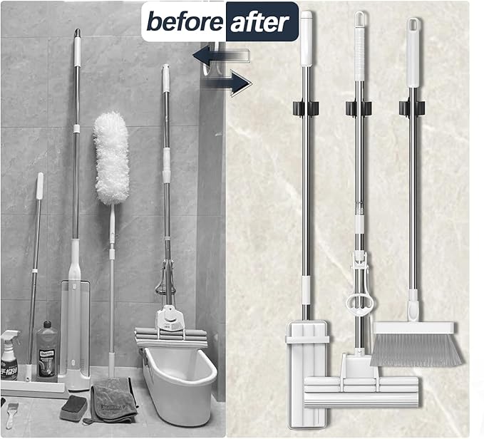 3-H Stainless Steel Broom Holder Wall Mount 12-Pack- Heavy Duty Mop Organizer - Image 6