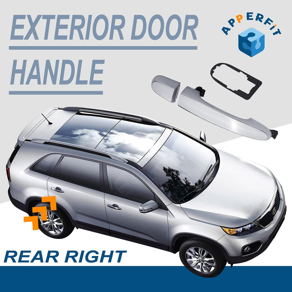 APPERFiT Exterior Door Handle Chrome w/Gasket Pad Compatible with Kia Sorento 2011 2012 2013 2014 2015 Rear Door Right Passenger Side Panel Replaces 826512P010 836622P010 826542P000
