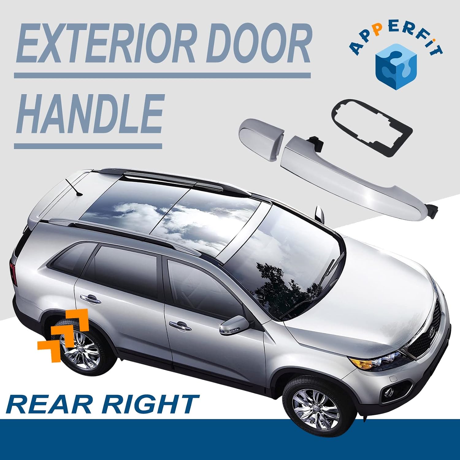 APPERFiT Exterior Door Handle Chrome w/Gasket Pad Compatible with Kia Sorento 2011 2012 2013 2014 2015 Rear Door Right Passenger Side Panel Replaces 826512P010 836622P010 826542P000