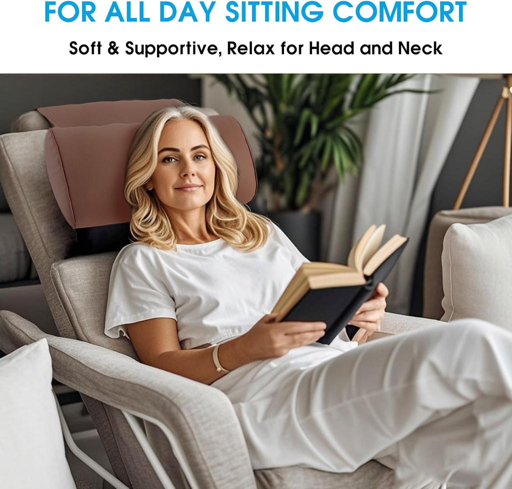 youfi leather recliner headrest pillow with self-stabilizing weighted, close-up detail
