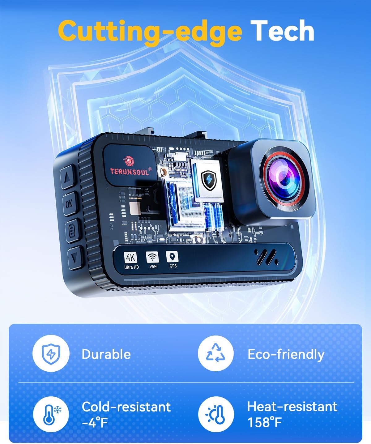 4k+4k dash cam, free 128gb card, 5.8ghz wifi6 on a desk or shelf