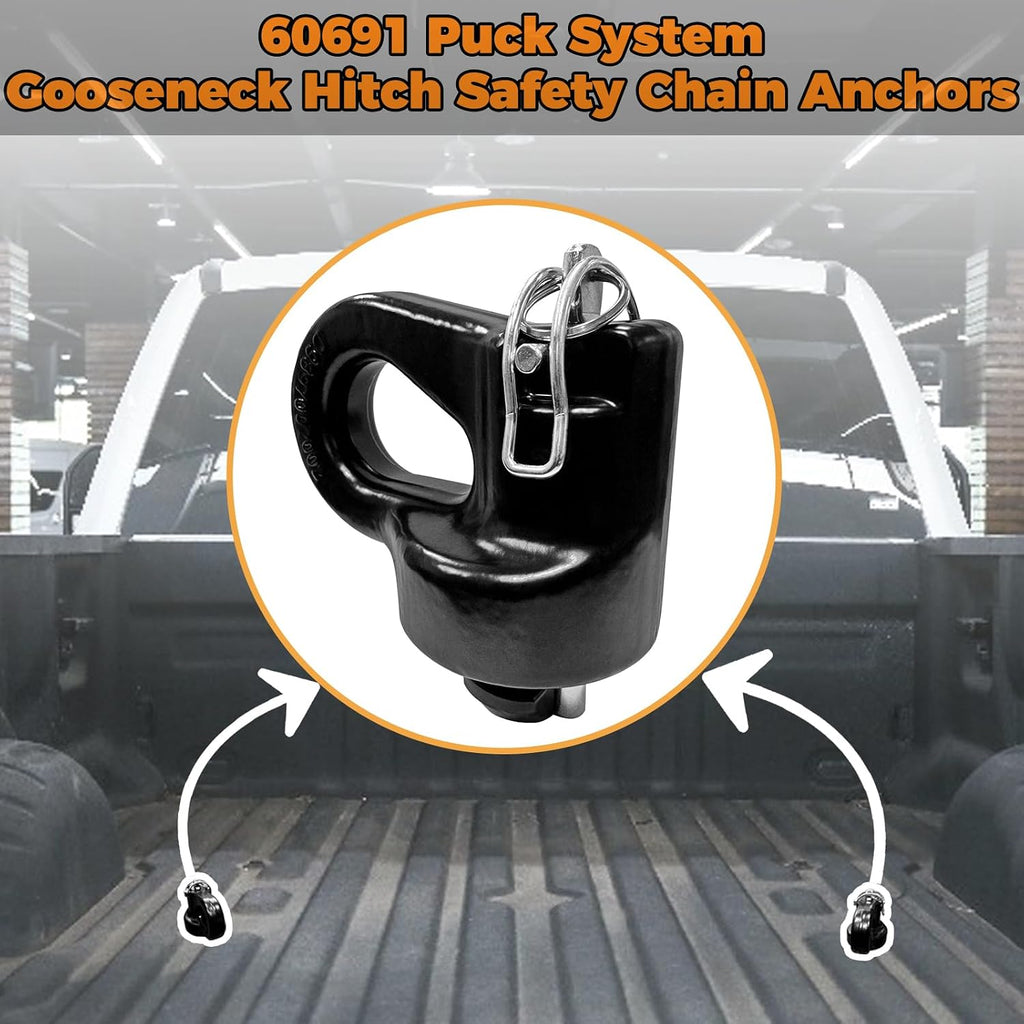 60691 Puck System Gooseneck Hitch Safety Chain Anchors, for 2013-2026 Ford F250 F350 F450, 2016-2026 Chevrolet Silverado, GMC Sierra & 2016-2024 Nissan Titan XD, 38000 lbs GTW, 2 PCS