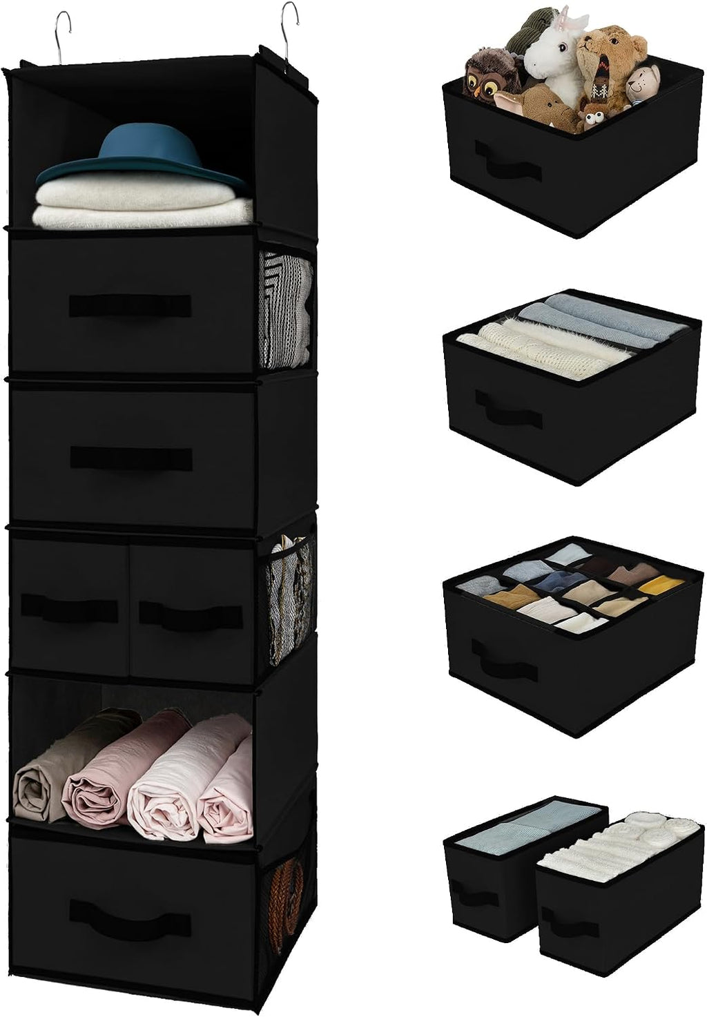 granny says hanging closet organizer, 5 drawers, 6 shown in use